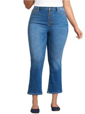 Lands' End Women's Size 16W Recover High Rise Button Front Kick Flare Crop Jeans